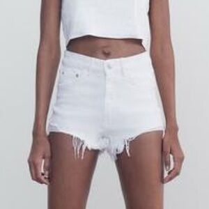 Zara White High Rise Denim Shorts